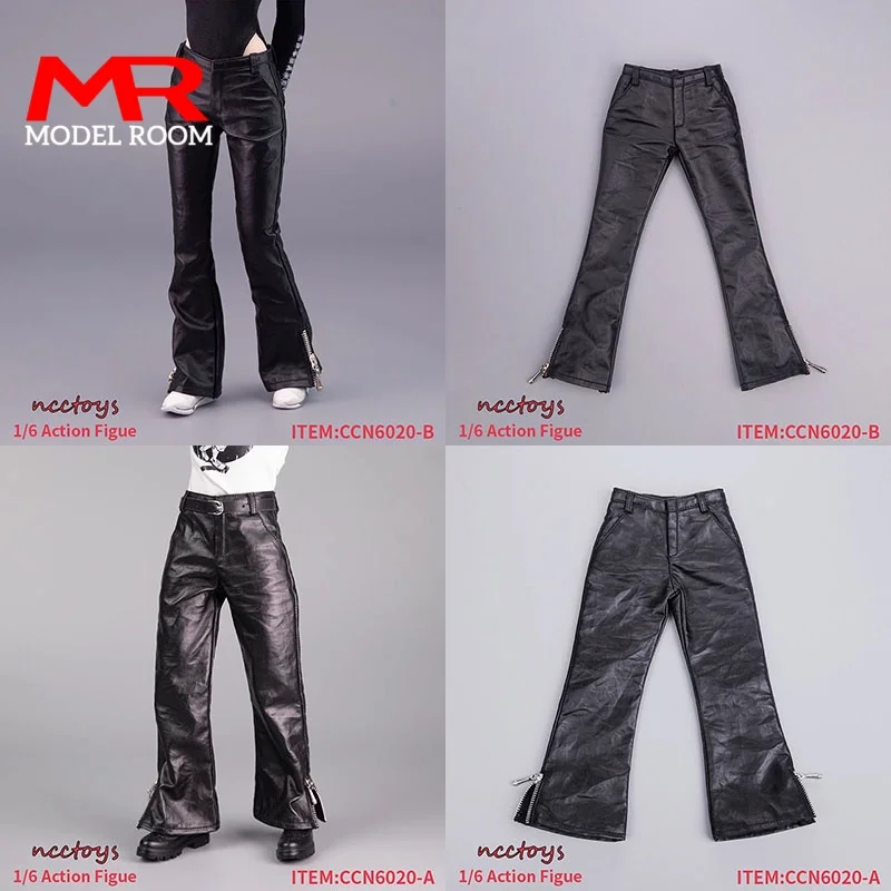 CCN6020 1/6 homme femme pantalon en cuir tendance pantalon à cloche décoratif fermeture éclair vêtements modèle adapté 12 ''corps de figurine d'action