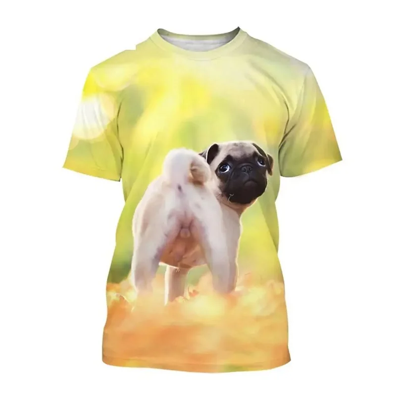 Cute Animal Pet Dog Tshirt For Men 3D Printed Funny Pug Graphic Tees Top Plus Size Short Sleeve T-shirt Homme Streetwear