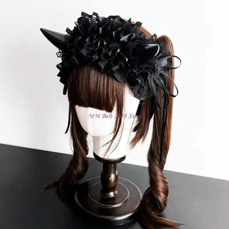 49ME عصابة رأس جميلة على شكل قرن الشيطان الكرتوني، رباط شعر لطيف للأطفال البالغين #4