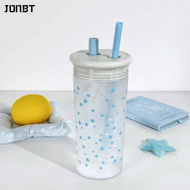

Милая соломенная чашка со звездной звездой и крышкой, прозрачная пластиковая бутылка для воды из тритана, не содержащая BPA, простая термостойкая посуда для напитков для школы девочек