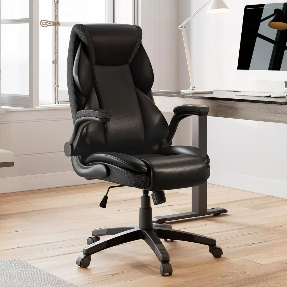 

Ergonomic High-Back PU Leather Office Chair with Adjustable Armrests, Home/Office Desk Chair on Wheels for Adults