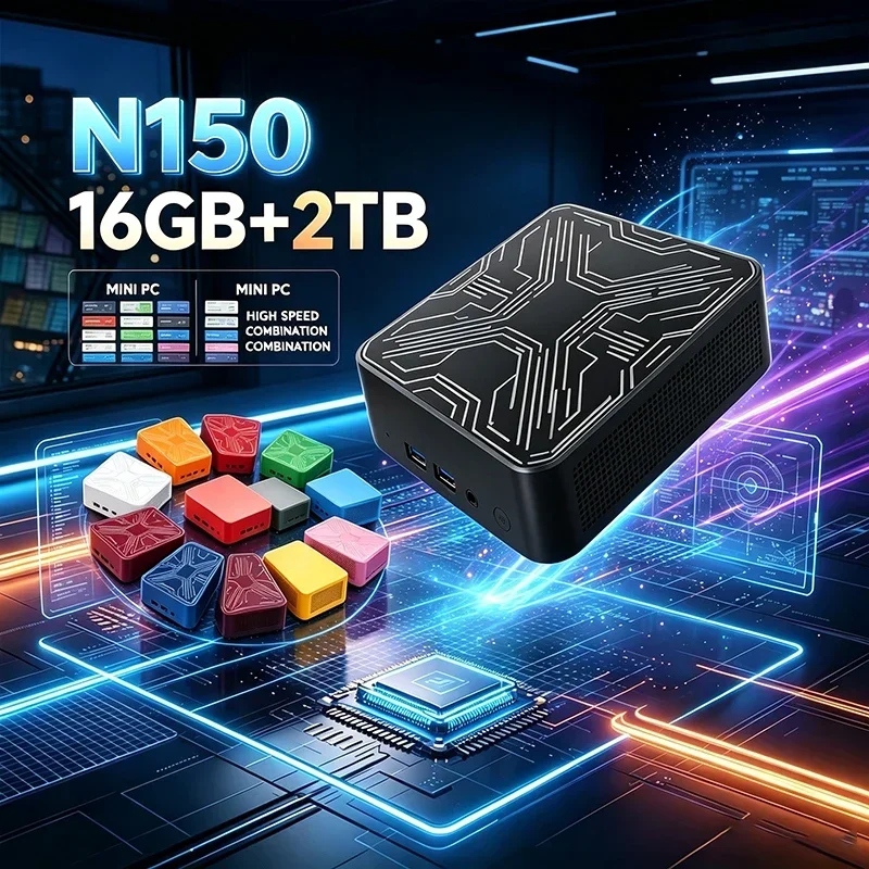 インテル-n150-ミニ-pc-–-16gb-1-2tb、wifi6、bt52、4k、windows-11、オフィスや学習用のポータブルゲーミングデスクトップ