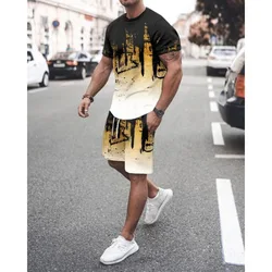 Men's T-shirt + Shorts 2-piece Set Sportswear Suit Casual Streetwear High Street Beach Male Clothes Outfit Fashion Summer 2023
