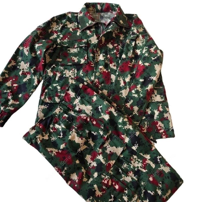 Digital Camouflage Suit Men’s Combat Shirt Cargo Pants Set Red Green Pixelated Camo Hunting BDU Training Clothes