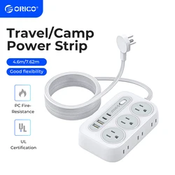 ORICO Power Strip with 6 Sockets 2 USB 2 Type C Multi-Size Extension Cord (1250W/10A) for Home, Outdoor, Travel Sockets