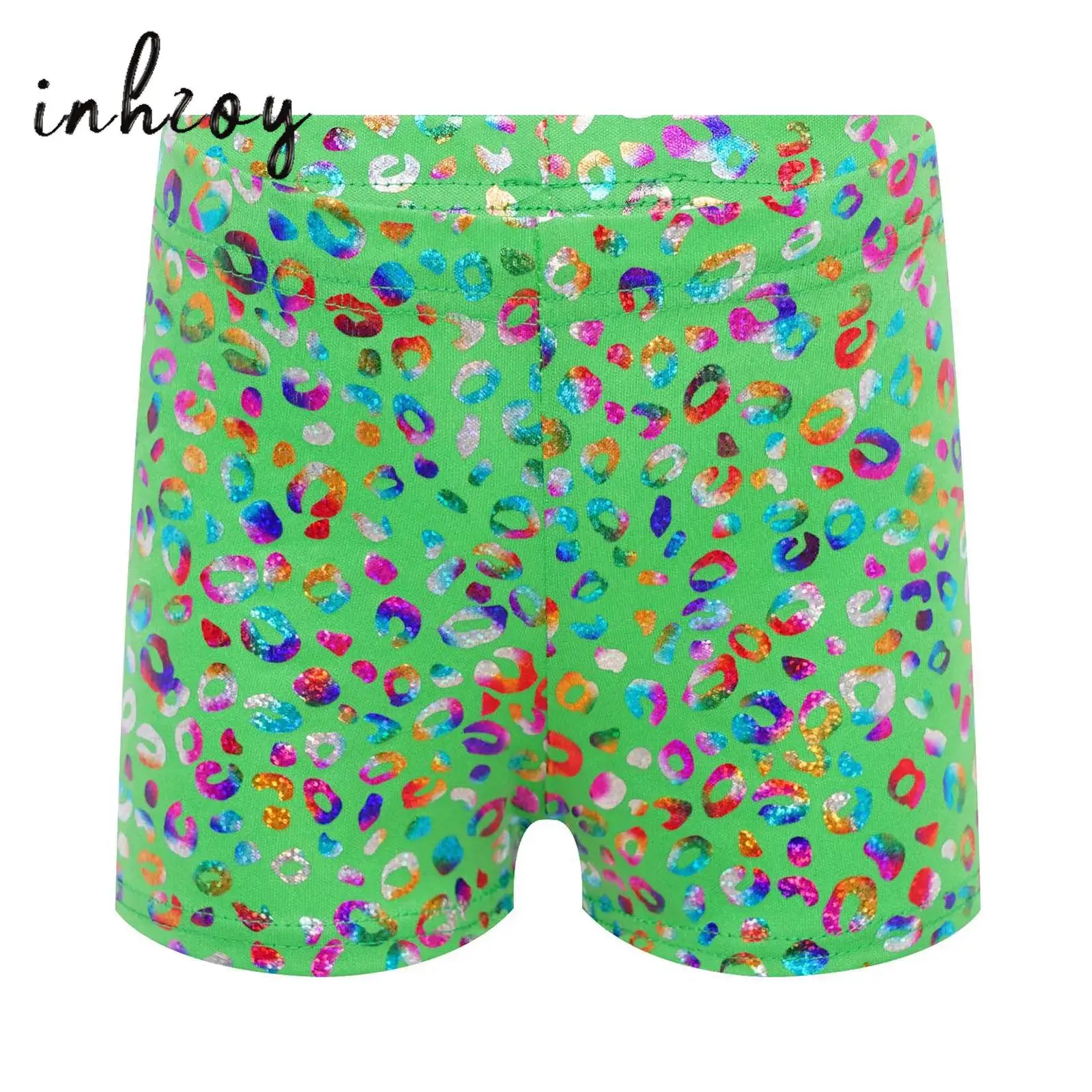 Kids Girls Boys Metallic Leopard Print Dance Shorts Elastic Waistband Boxer Shorts Ballet Dance Performance Costume Streetwear