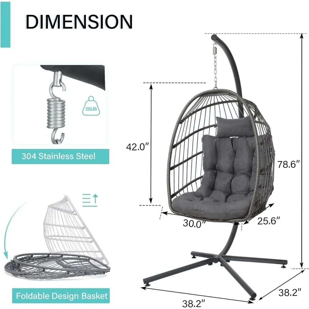 Hanging Egg Chair with Stand, Egg Swing Hammock Chair with Stand, Indoor Outdoor Wicker Egg Chair