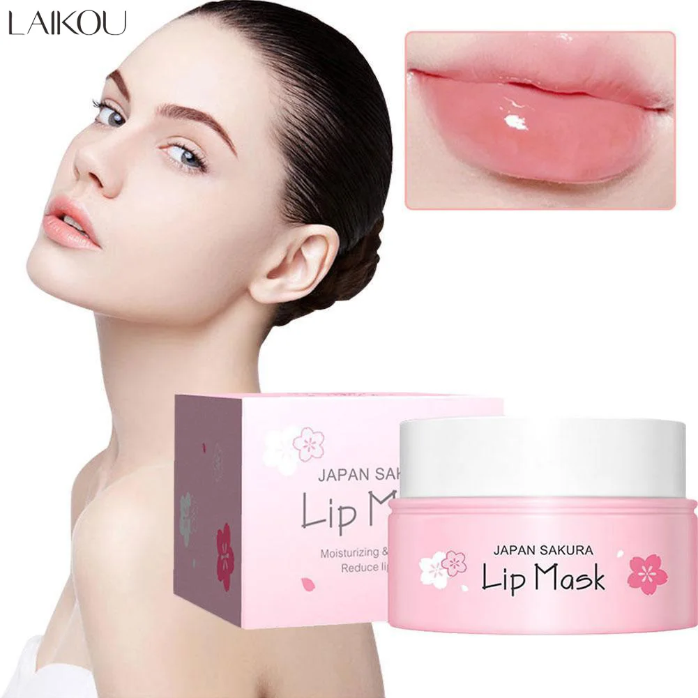 LAIKOU-mascarilla de suero labial de flor de cerezo, reparación de exfoliación de grietas secas, Reduce las líneas finas de los labios, esencia hidratante, cuidado de belleza Sakura, 8g