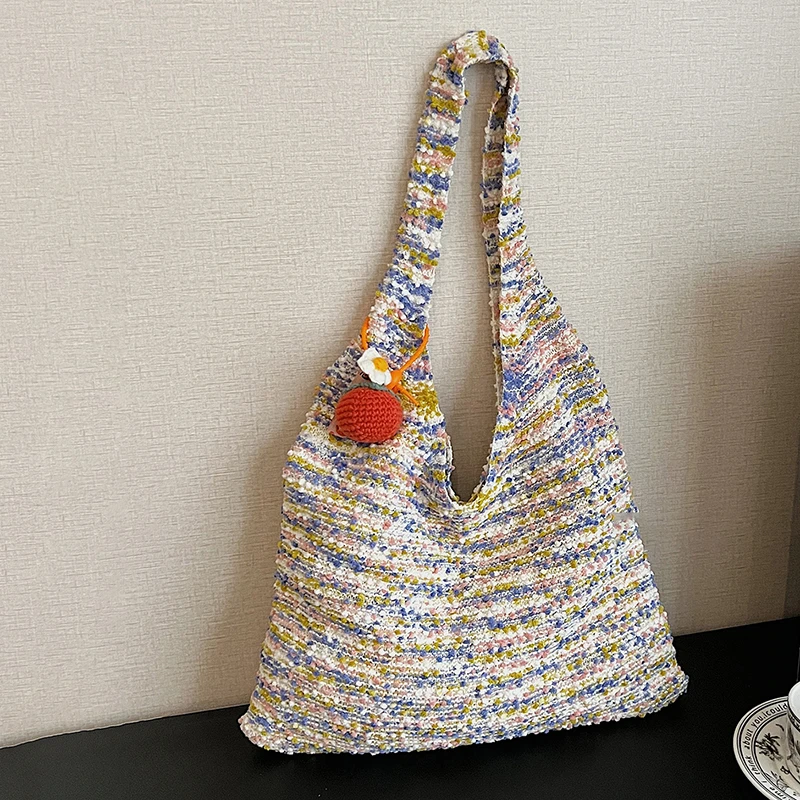 

Leisure Vacation Large Capacity Shoulder Bag Women's 2025 Trend Commuting Versatile Handbag Simple Knitted Tote Bags