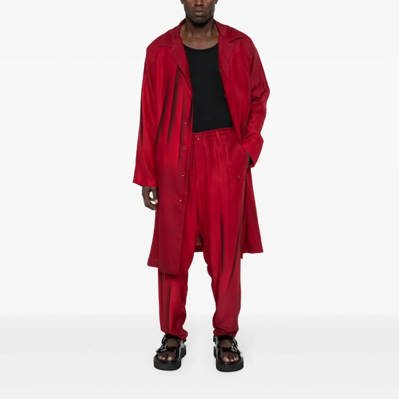 YOJI OOAK التصميم الأصلي للرجال السراويل الحريرية المطبوعة مجردة ندبة نمط مستقيم الساق السراويل عارضة للرجال