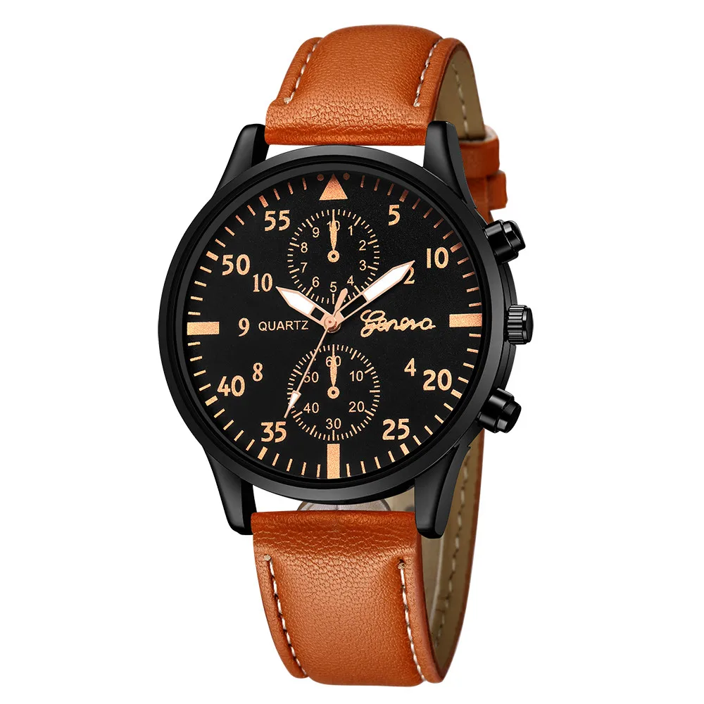 Fashion Men\'s Leather Military Alloy Analog Quartz Wrist Watch Business Watches