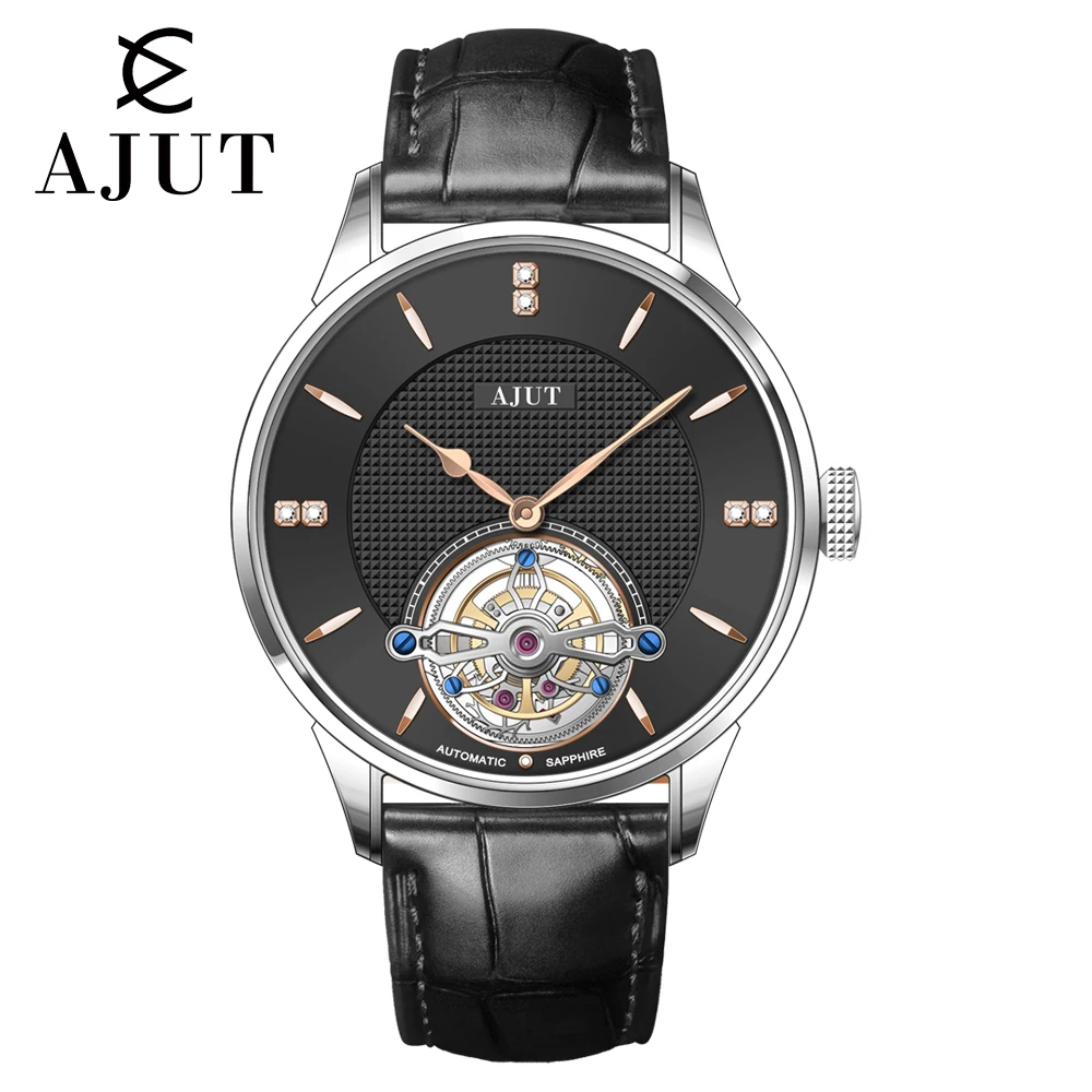 Ajut voando tourbillon relógio homem 0253 esqueleto de luxo movimento automático relógios mecânicos safira para homem à prova dwaterproof água simples