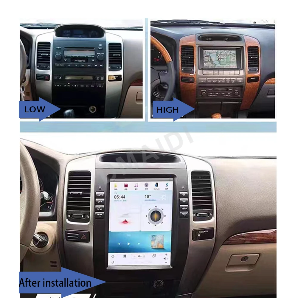 Tesla Style Radio mobil Qualcomm Android 11, pemutar Multimedia untuk Lexus GX470 2004 - 2009 untuk Toyota Land Cruiser Prado Stereo GPS