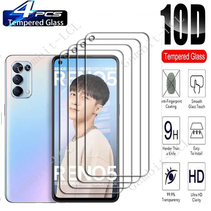 4PCS For OPPO Reno5 4G 5G  Screen Protective Tempered Glass On Reno 5 A K F Z 5Lite Reno5Lite Reno5Z Protection Cover Film