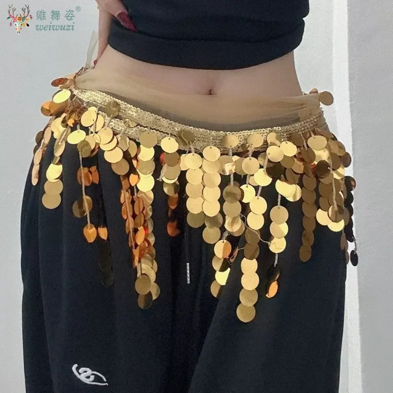 Cinto de prática de dança do ventre, lantejoulas coloridas, corrente de cintura, cortina de peido para dança de jazz, acessórios de treinamento de dança oriental para adultos