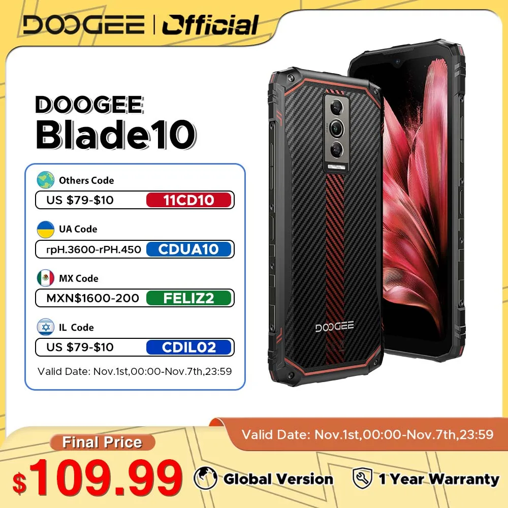 

World Premiere DOOGEE Blade10 Rugged Phone 6.56" 90Hz IPS Display Android 14 4GB+128GB 5150mAh 10W Charge Face Unlock Ultra Thin