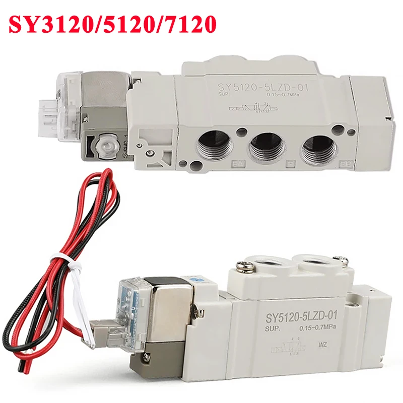 Пневматический электромагнитный клапан серии SY SY3120 SY5120 7120-4/5/6LZD -01/02/M5 с внутренним пилотированием, 5-портовый, 2-ходовой, автоматический клапан, DC24V AC110V