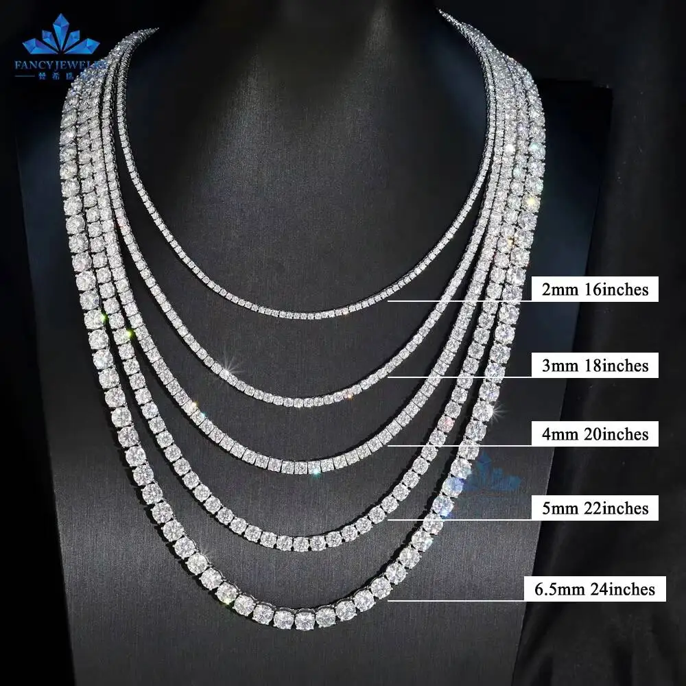 Hip Hop Jewelry Mens Iced Out Moissanite Choker Tennis Necklace 3mm 4mm 5mm S925 Silver VVS Moissanite Diamond Tennis Chain