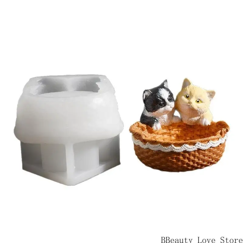 

Cats Silicone Mold Resin Craft Moulds Creative Cats Basket Jewelry Holder Cup Molds Multipurpose Office Decors