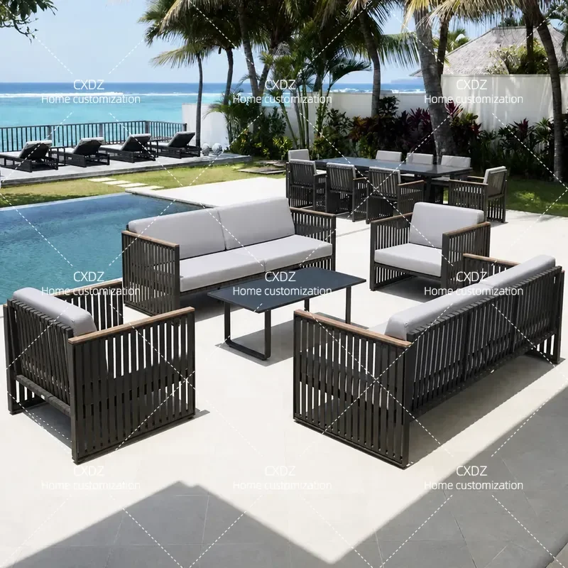 Outdoor Aluminum Alloy Rattan Sofa Set Weatherproof Sunscreen Patio Courtyard Terrace Garden Leisure Furniture Combination