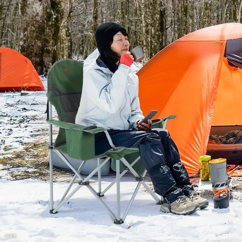 Portable Heated Outdoor Chair with Battery, Armrests, Cooler, Cup Holder, Power Bank, Ideal for Camping, Travel, and Picnics (Gr