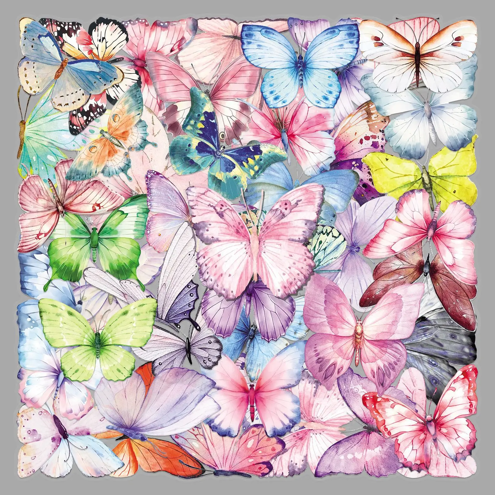 

50PCS Watercolor Butterfly Stickers FloralPink Blue Purple Butterfly PET DIY Decorative Luggage Waterproof Stickers Kids Toy