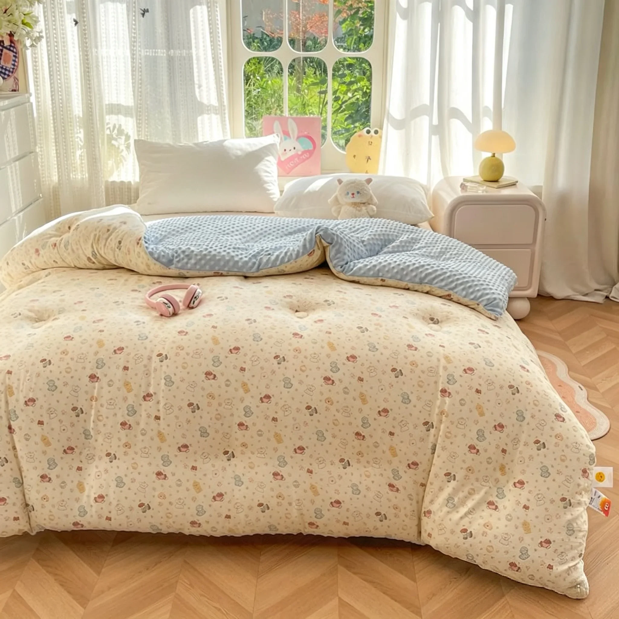 Super Thick Warm Winter Duvet Soft Fluffy Single Double Cartoon Print Blanket Skin-friendly Warmth Cozy Anti-static Comforter