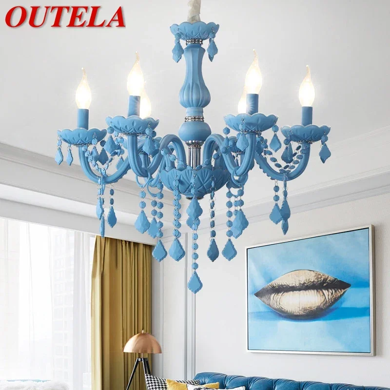 

OUTELA Blue Crystal Pendent Lamp Art Candle Lamp Children's Room Living Room Restaurant Bedroom Cafe Clothing Store Chandelier