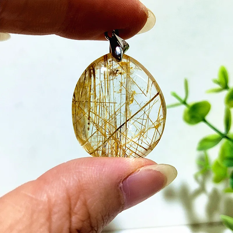 Natural Quartz Rutilated Yellow Hair Crystal Necklaces Pendant Gemstones Ornaments Spiritual Reiki Meditation Healing