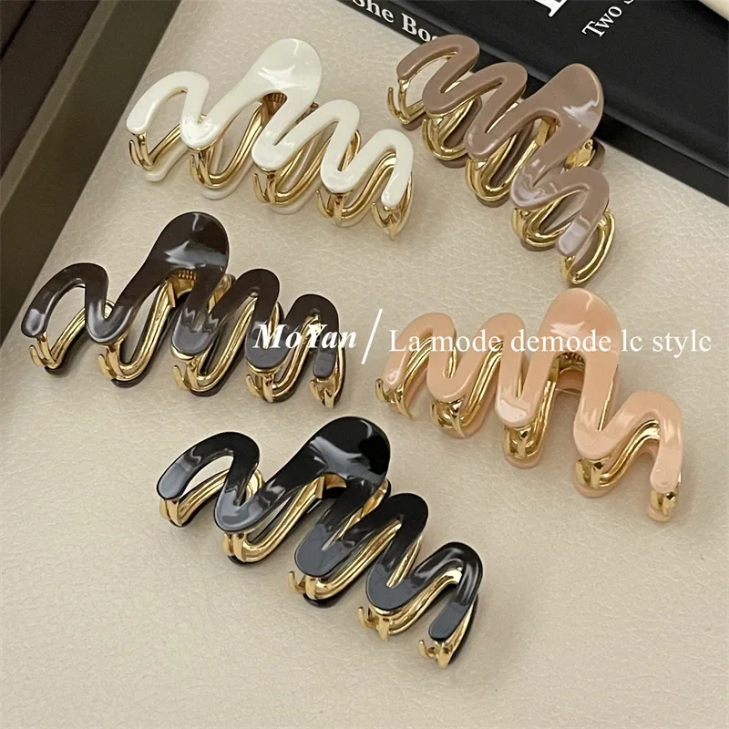 Acetate Metal Wave Grip Women's Back Half Catch Shark Clip Medium Hairpin High-Grade Hair Claw Headdress