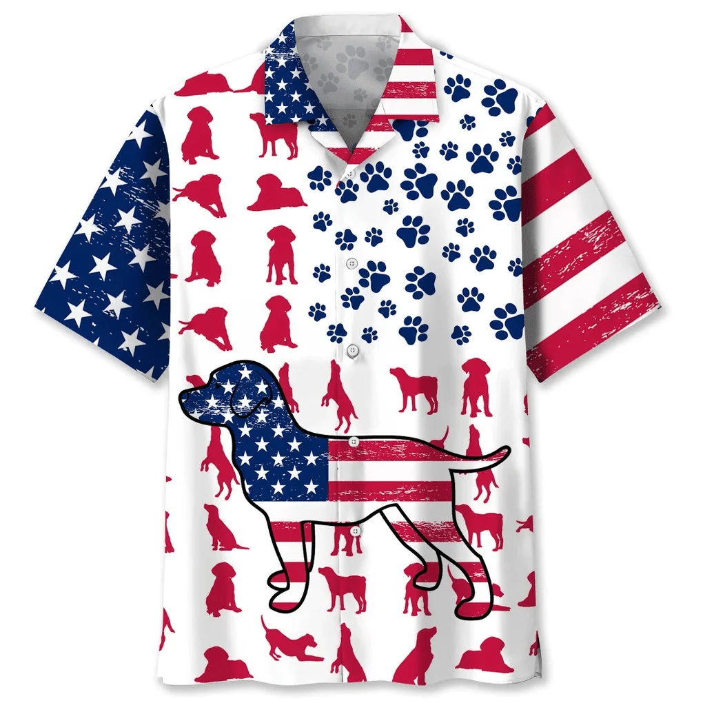 Men's Shirts American Flag Print Puppy Fashion Lapel Men's Tops 2024 New Casual Men's Short Sleeve Shirts Plus Size Shirts