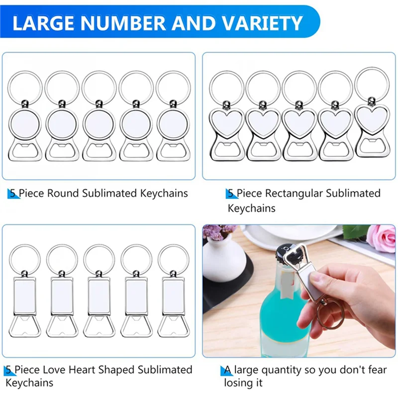 AIAI 30X Sublimation Blanks Keychains Metal Bottle Opener Heat Transfer Sublimation Keychains