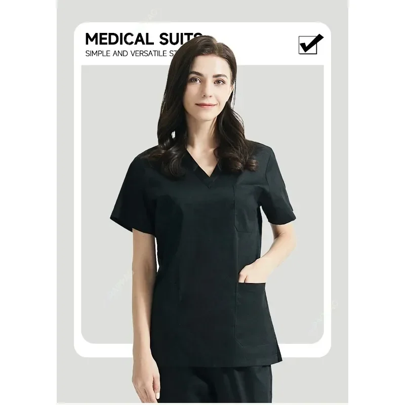 Ladies Workwear Classic V-neck Scrub Top High Quality Laboratory Workwear Beauty Salon Scrub Top and Pants Can Be Customized