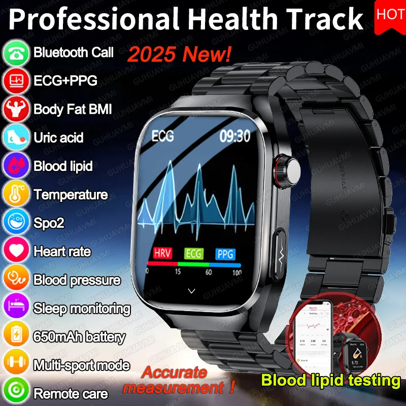 

2026 New High-end Laser Detection Health HD Smart Watch Men ECG+PPG Precise BP Fat Uric acid Call Sports Pulse Tracking Watche