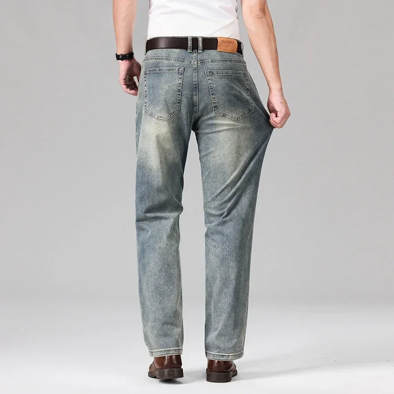 2024 Dunne Zomer 95% Katoenen Losse Straight Business Heren Luxe Klassieke Stijl Heren Jeans Stretch Denim Mannenbroek