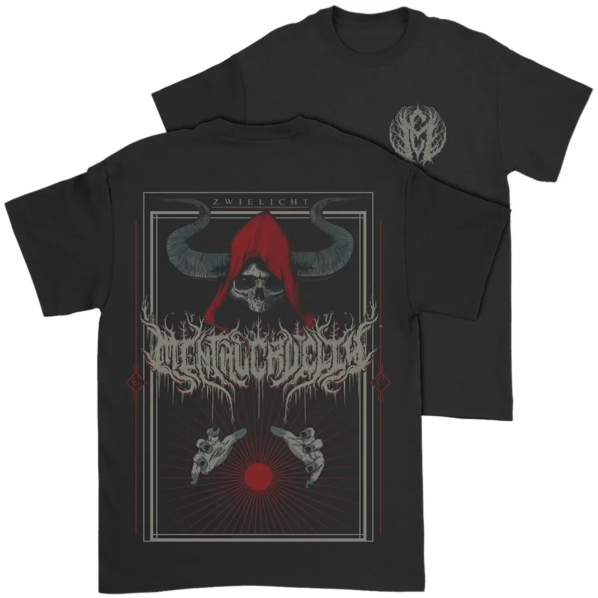 Mental Cruelty Unisex T‑Shirt,vintage Tarot Hooded Skull Dark Totem Graphic Double Print,gothic Occult Heavy Metal Aesthetic