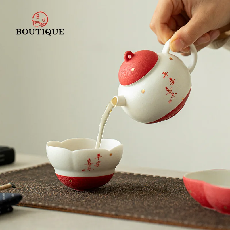 Hand-Painted New Year Underglaze Color Peace And Joy Brewing Device High Aesthetic Home Use Kung Fu Tea Set Ceramic Small Teapot