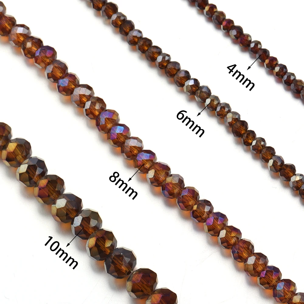 3/4/6/8mm Faceted Crystal Beads Deep Brown AB Glass Loose Spacer Beads For Jewelry Making DIY Bracelets Necklace Accessories