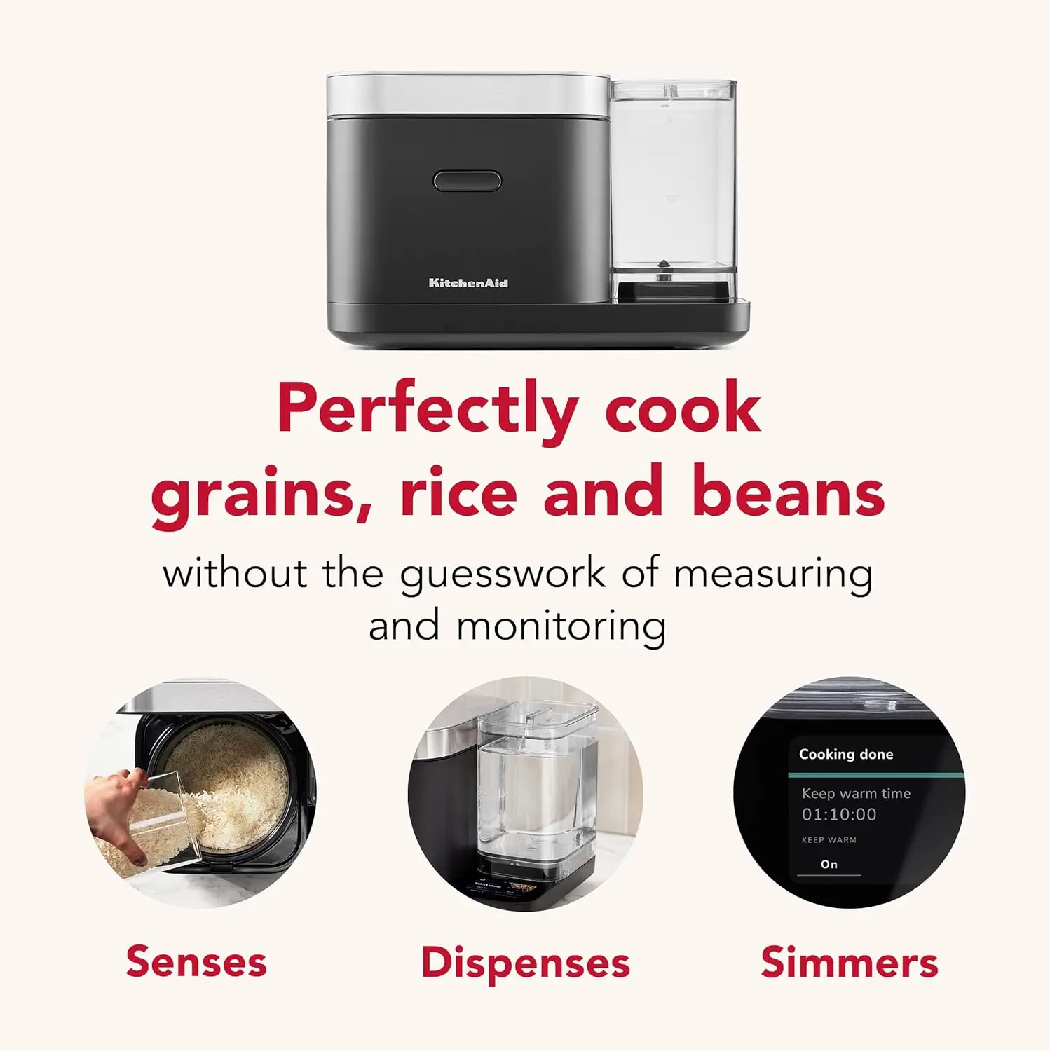 Grain and Rice Cooker 8 Cup with Automatically Sensing Integrated Scale + Water Tank, KGC3155BM