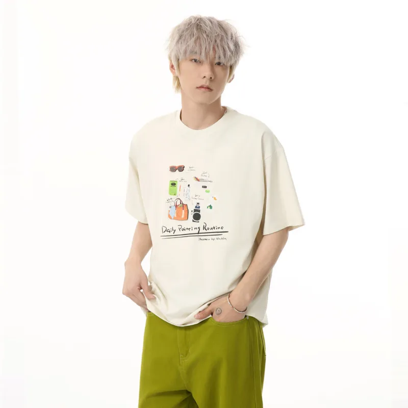 

SYUHGFA мужские футболки, новые футболки с короткими рукавами в корейском стиле с мультяшным принтом, лето 2021, пуловер с круглым вырезом, футболка, мужская одежда