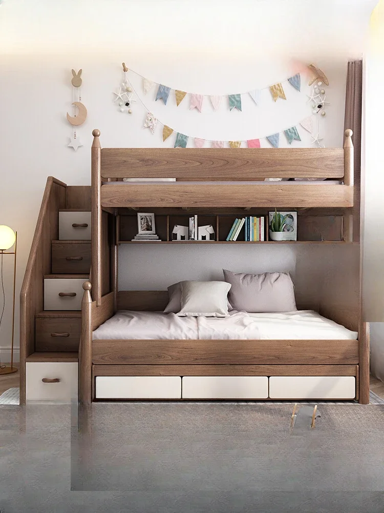 Solid wood high and low bed Adult upper and lower bunk wooden bed Double adult child upper