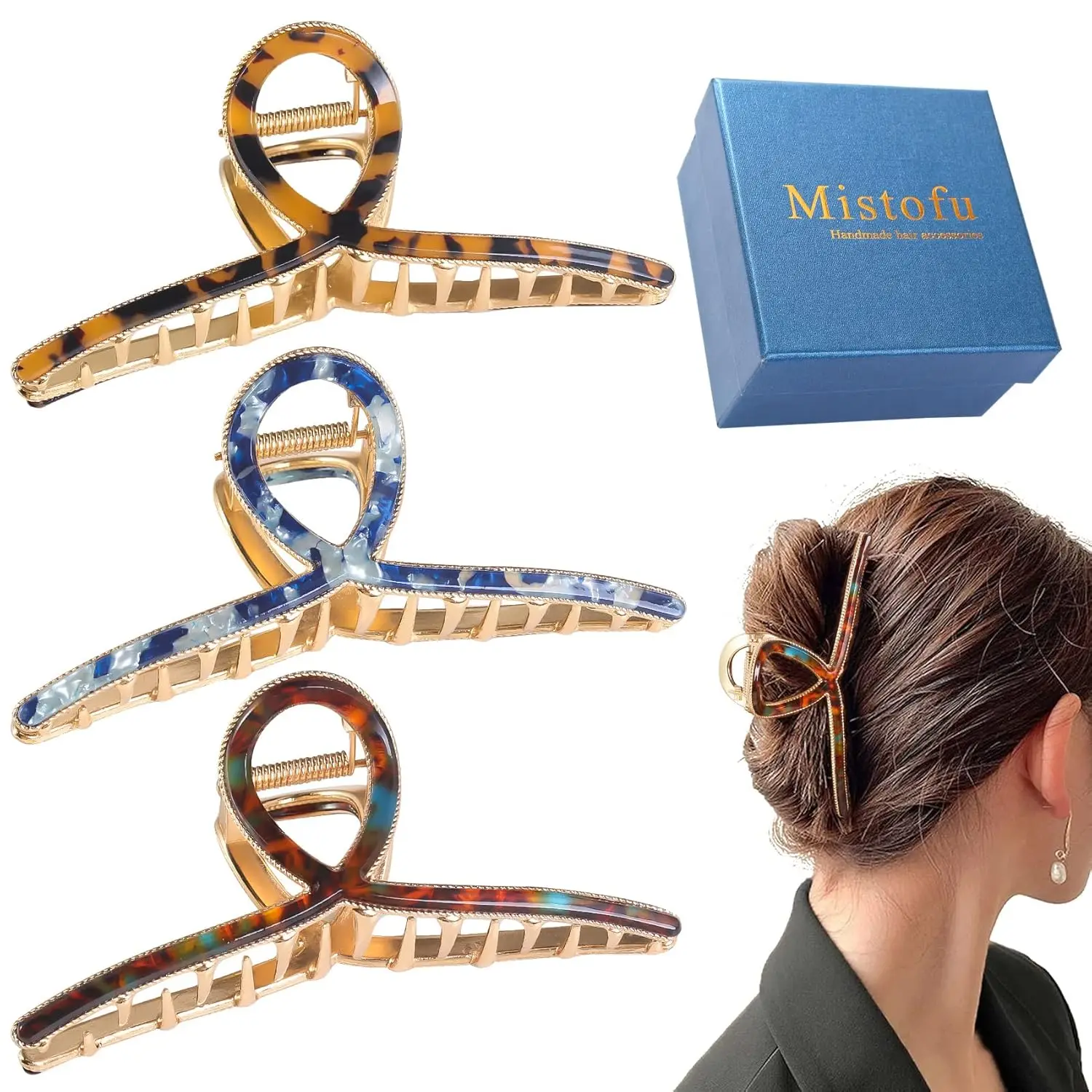 

Hair Clip, 3 Pack - Large Metal Hair Claw Clips for Women's Thick or Thin Hair, 3 Styles, Practical
