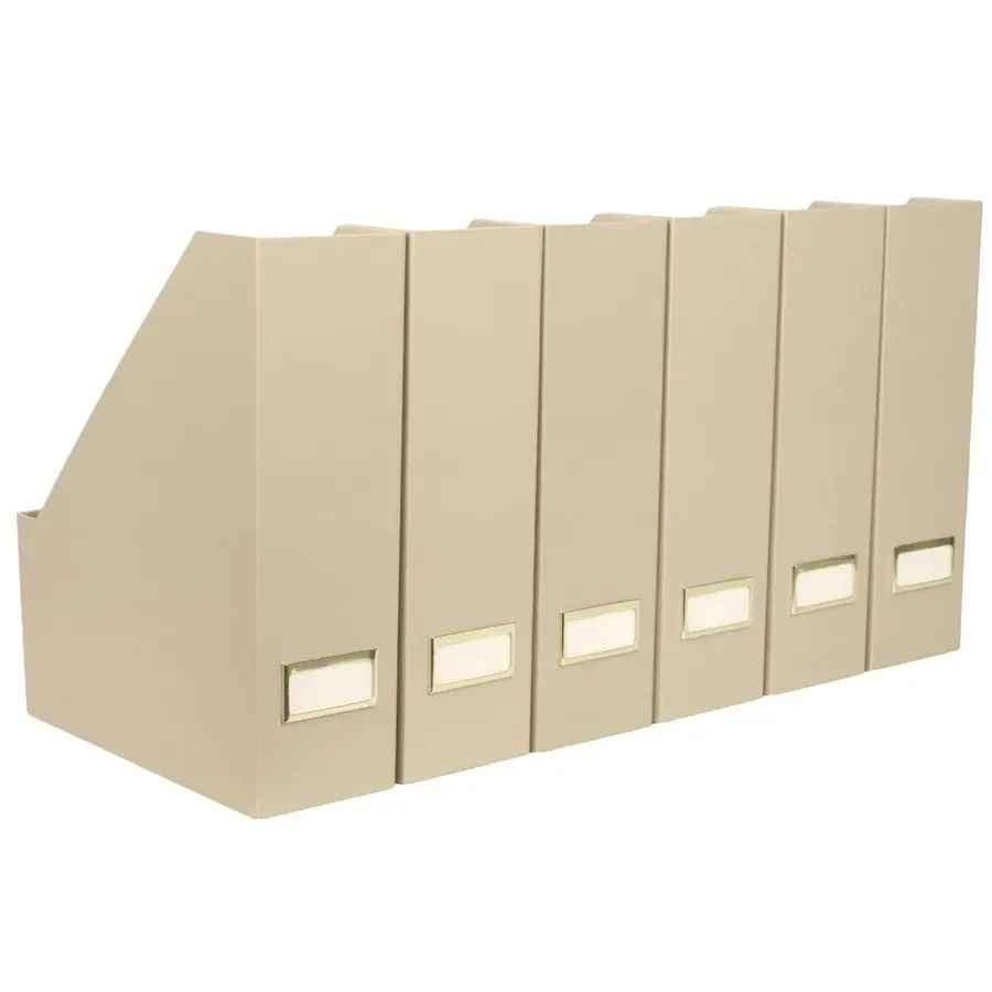 

Набор из 6 складных коробок для журналов цвета тауп с держателями для этикеток, вертикальный органайзер для файлов и коробки для хранения документов для стола, полки