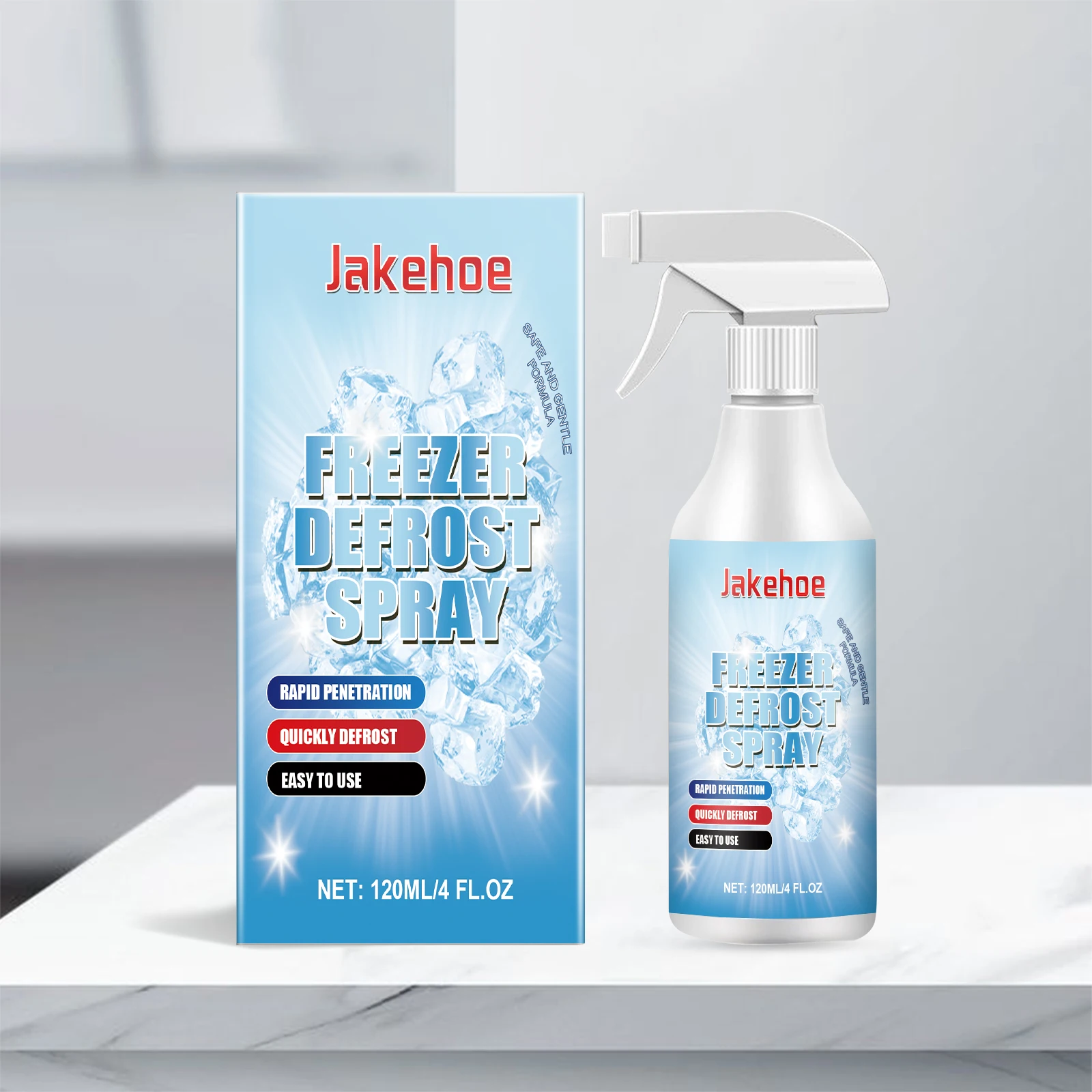 Jakehoe Spray de dégivrage pour réfrigérateur 120 ml Agent de dégivrage pour congélateur et spray de dégivrage Dégivrage facile, économise l'électricité et les odeurs