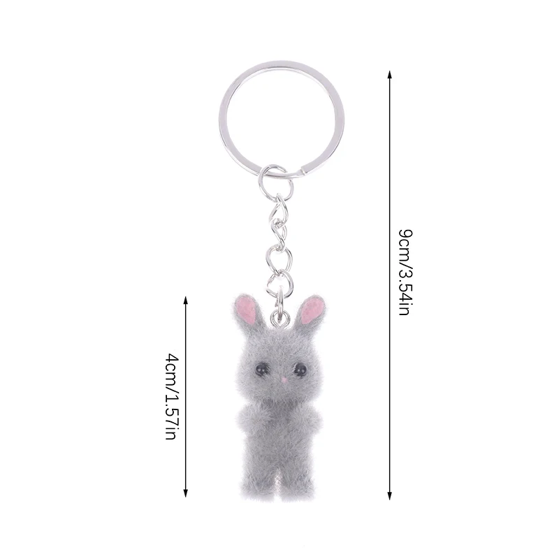 3D Cartoon Flocking Rabbit Keychain Cute Flocked Bunny Animal Keyring Bag Pendant Backpack Charms Car Decor DIY Accessories Gift