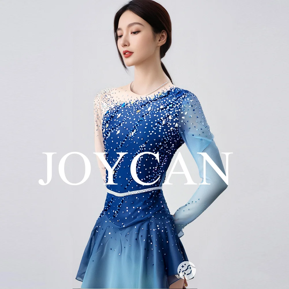 JoyCan Ice Figure Skating Dress Girls Navy Spandex Stretchy Competition Dance Wear Customized