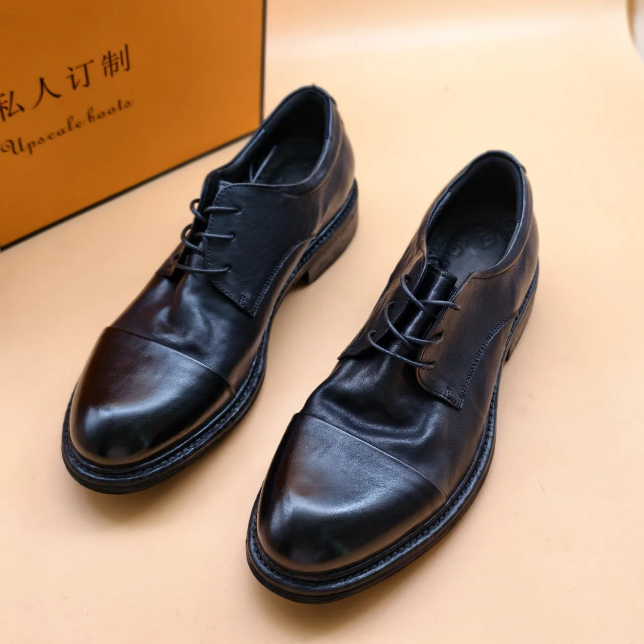 

Men's High-End Business Derby Shoes | Handmade Washed Horsehide Leather | Classic Three-Piece Cap Toe Soft Sole Formal Oxfords