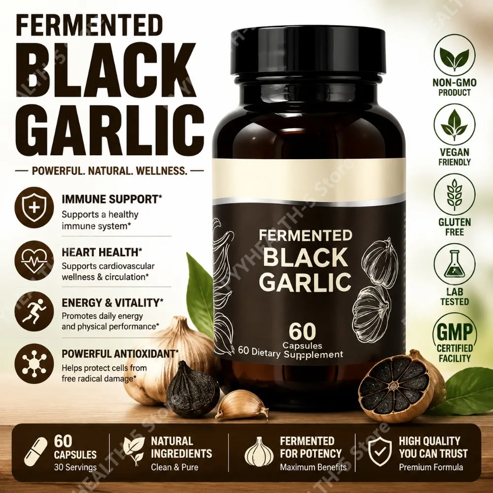 

Fermented Black Garlic Capsules for Adults - Supports Overall Wellness, Circulation & Antioxidant Health, 60 Capsules, Non-GMO