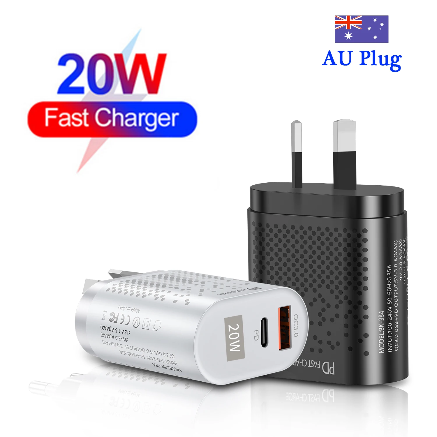 PD 20W Phone Charger for Australia Newzealand AU Plug USB Type C QC 3.0 Fast Charging Adapter For iPhone 14 13 Pro Max Samsung