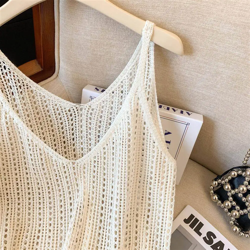 Hollow Out Women's Sling Dress 2026 Summer New Gentle Style Personalized Midi Dresses Thin Casual Loose Outing Pullover Tops